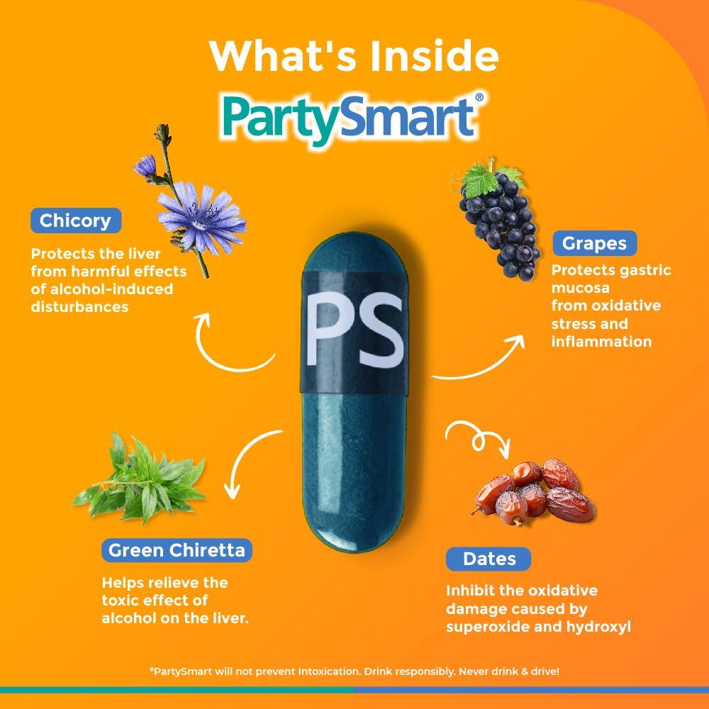 Himalaya PartySmart Herbal Capsules For Hangover Prevention, Supports Liver Health And Better Mornings, Safe And Clinically Proven 1 Box(5 x 5 cap)