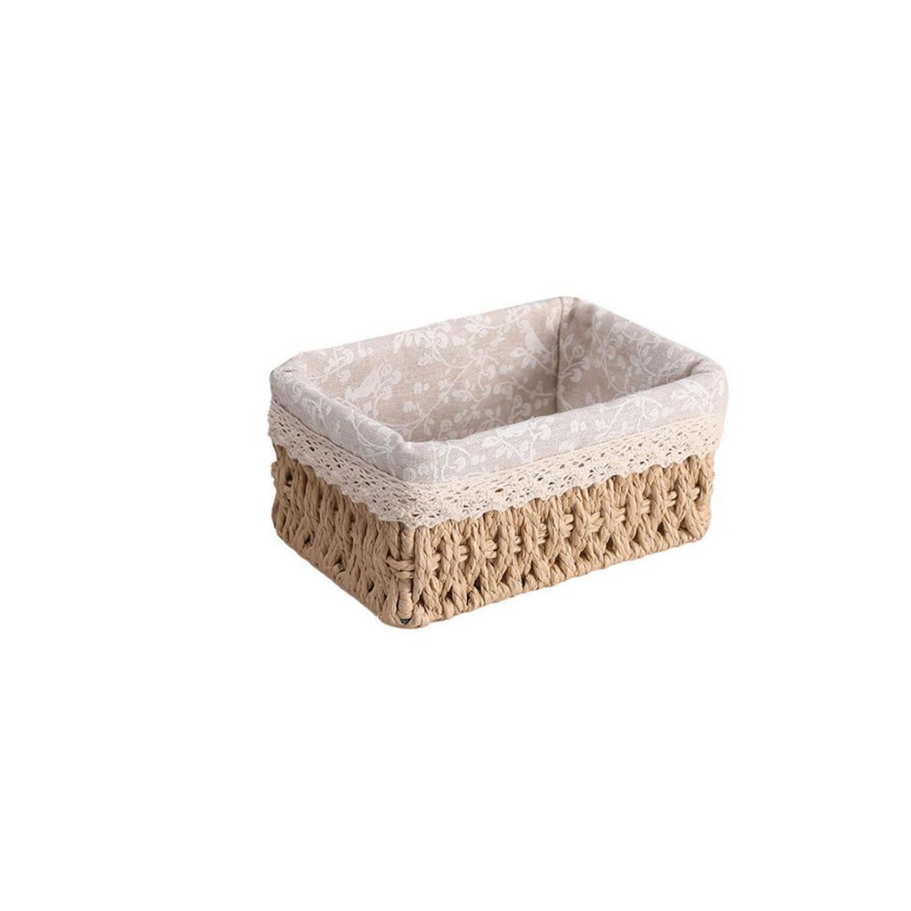 Woven Storage Basket Desktop Coffee Table Storage Box Snack Cosmetics Storage Basket Rattan Storage Box.