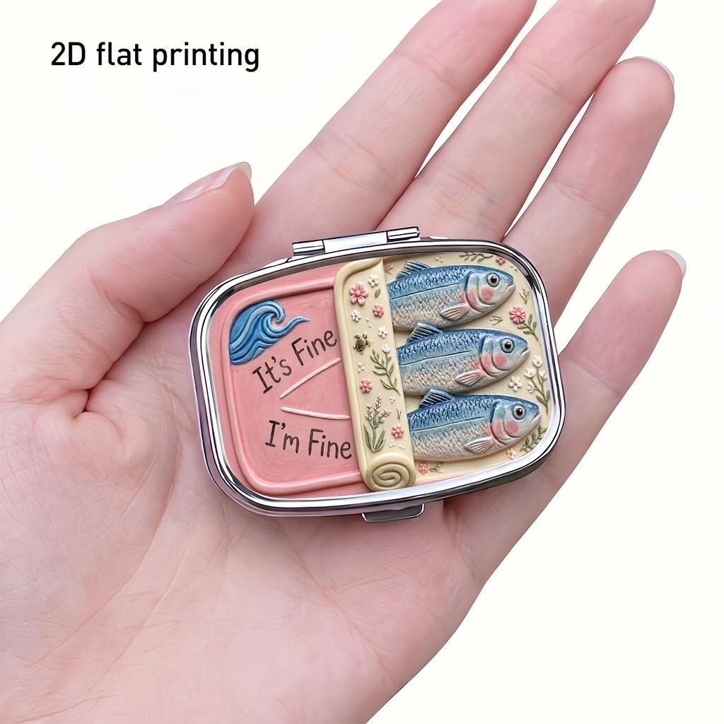 1Pc Retro Sardine‑Can Pattern Metal Pill Box, 2‑Compartment Portable Pocket Storage Case for Pills, Vitamins, Travel Gift
