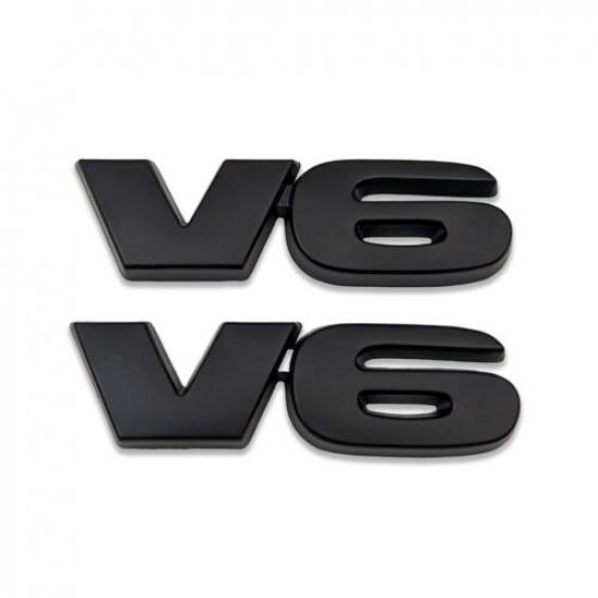 2x Black Metal V6 Emblem 3D V-6 Engine Bagde Car Fender Sticker Sport Decal