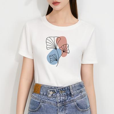 T-shirt Nera Manica Corta da Donna Nuova Maglietta da Donna Girocollo Base Stampata in Cotone Top a Vita Stretta