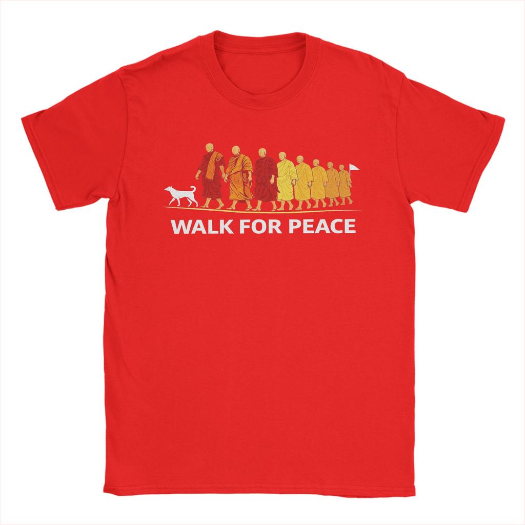 Unisex T-Shirt Retro Walk for Peace Mönche mit Aloka Hund Minimalistisch Zen Lässig Baumwolle T-Shirt Rundhals Kleidung Geschenk