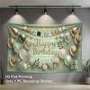 2D Sage Green Gold Happy Birthday Backdrop Banner, 8x6ft Party Background