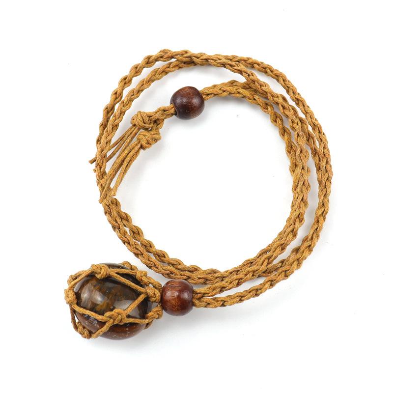 Natural Stone Mesh Pocket Woven Necklace Pendant Adjustable Retractable Mesh Pocket Hand Woven Necklace N557
