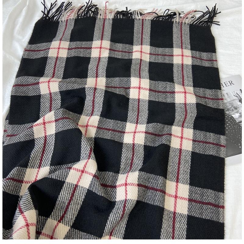 Plaid Scarf Women's New Autumn and Winter Fashion Imitation Cashmere Fringed Shawl Thickened Warm Scarf Windproof, Warm & Decorative, Casual Shawl