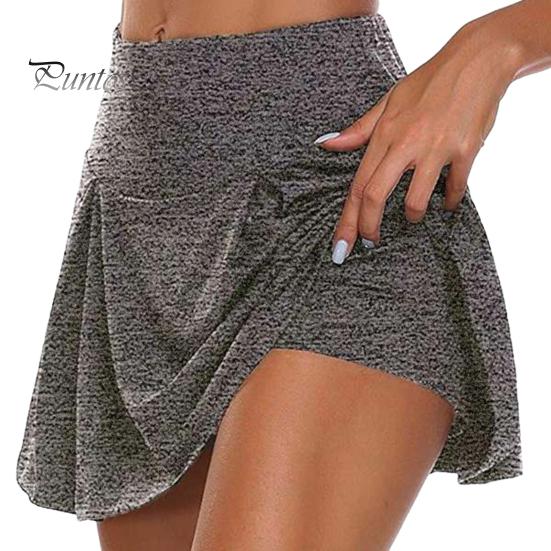 Summer Skort High Waist Solid Color Fake Two Pieces Sport Skort Breathable Fabric Shorts Skirt Daily Wear