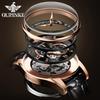 OUPINKE 3222 Original Luxury Men Watch Leather Strap 3D Hollow Chronograph Sapphire Top Brand All Automatic Men Mechanical Watch