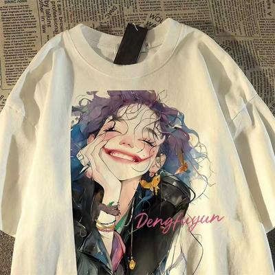 Cotton American Tide Printed Short Sleeve T-shirt Women Summer Loose High Street Summer Tops