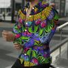 Men Collared Shirt Dark Blue Light Leaf Floral Silhouette Print Long Sleeve Button Down Top