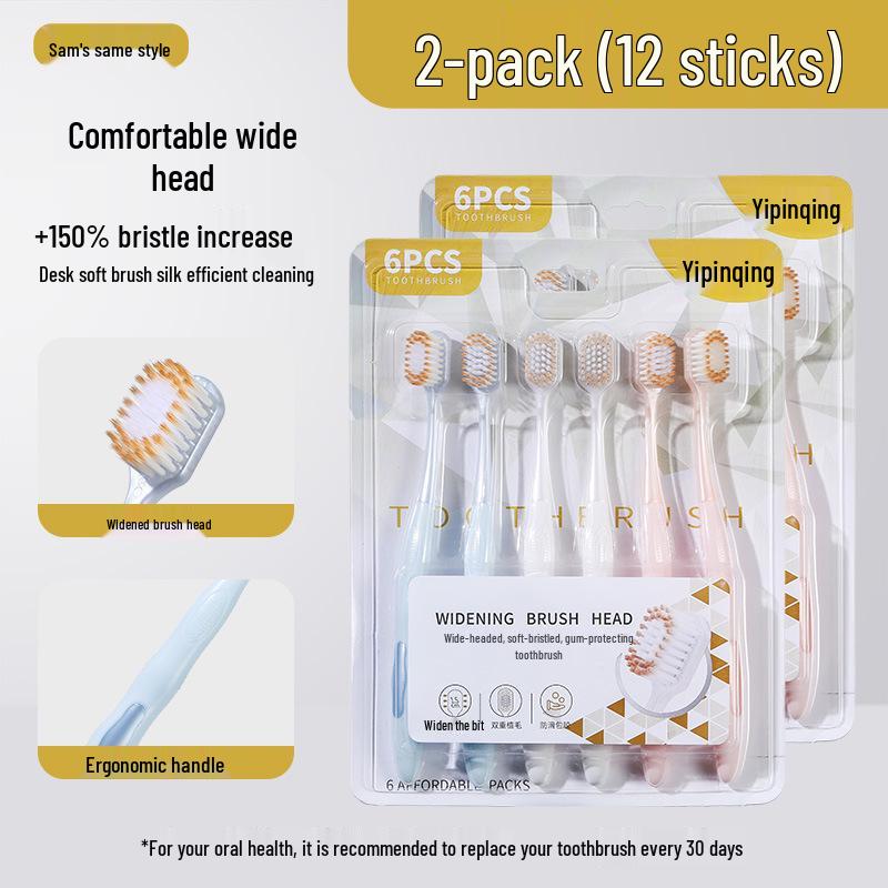 Premium Wide-Head Adult Toothbrush Set (6-Pack)