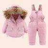 2024 Winter Kids' Down Jacket Set: Korean Style, Big Fur Collar, Two-Piece for Boys and Girls