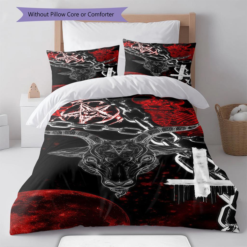 Satan Symbol Pattern Bedding,Quilt Set Quilt Cover Pillowcase Home Birthday Gift (1 * duvet cover + 2 * pillowcase, without core)