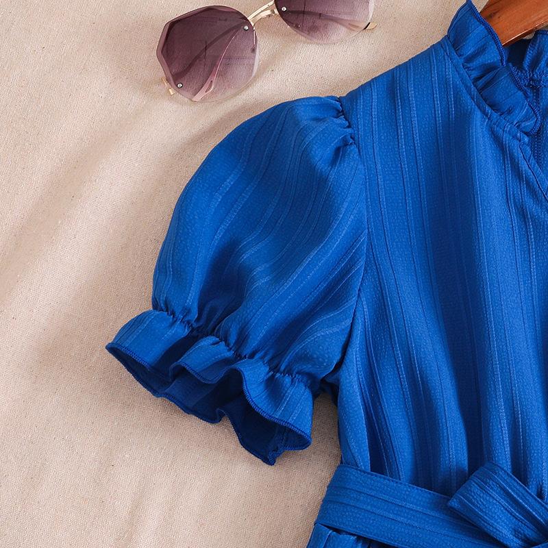 Girl's Dress Summer Dress New 8-12Y Children V-neck Bubble Sleeve Princess Dress Lace-up Dresses