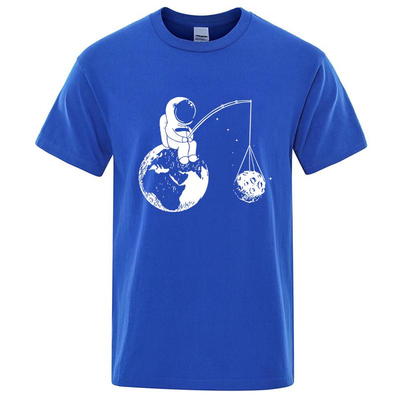 Summer Unisexs Highquality 100 Pure Cotton Fun Astronaut Print Loose Round Neck Short Sleeved Cool Casual Breathable Tshirt