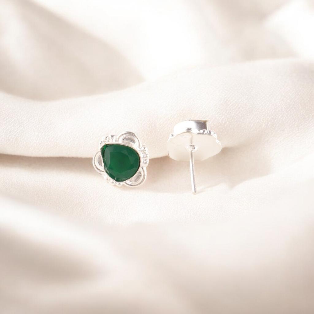 Green Onyx Gemstone Earrings 925 Fine Silver Handmade Jewelry Push Back Studs EE-159-18
