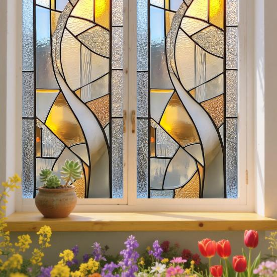 Geometric Window Privacy Film Stained Glass Style Privacy Protection Film Frosted Static Cling Waterproof Privacy Film for Bathroom Bedroom Kitchen