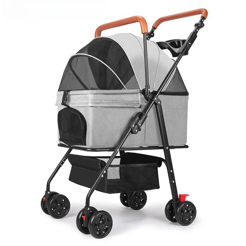 Three-in-one foldable pet cat and dog cart detachable pet cage sunshade canopy small and lightweight foldable teddy bear style