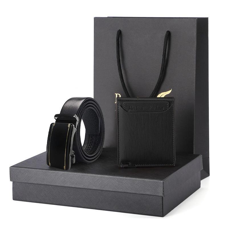 lack pig intestine belt belt wallet gift set gift box men's genuine leather short cowhide wallet men's belt