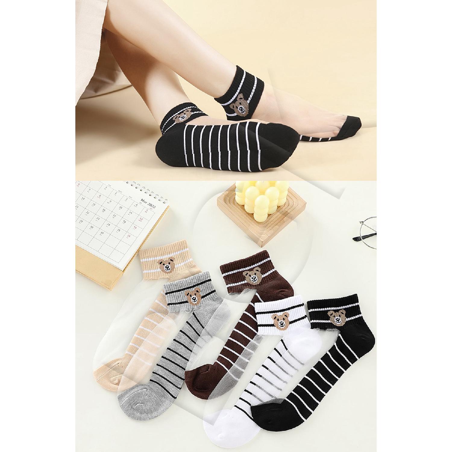 

5 пар женских носков из тюля с рисунком медведя 36-41