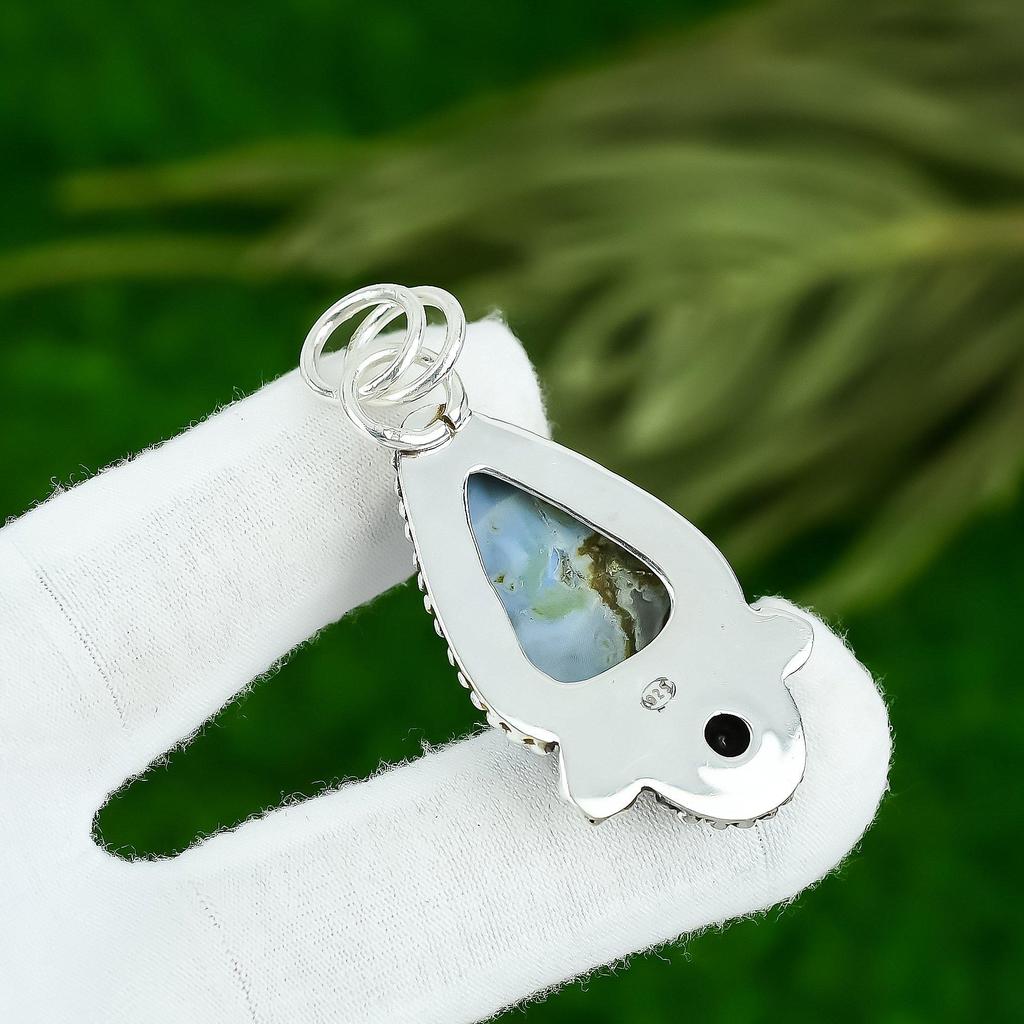 925 Silver Owyhee Blue Opal Gemstone Spinel Wife Bezel Trendy Pendant Jewelry
