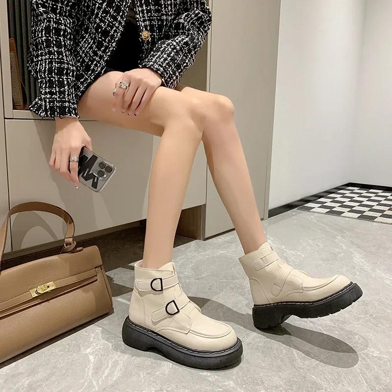 Fashion Ladies Shoes 2024 Fashion Sleeve Women's Boots Spring Autumn Round Toe Solid Short Barrel Platform Boots Zapatos De Mujer