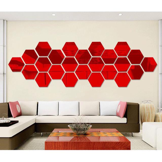 12pcs/set Colored Mirror Wall Sticker Hexagon Art Sticker DIY Decorative Mirror Tiles Sticker SELF Adhesive Household Decoration