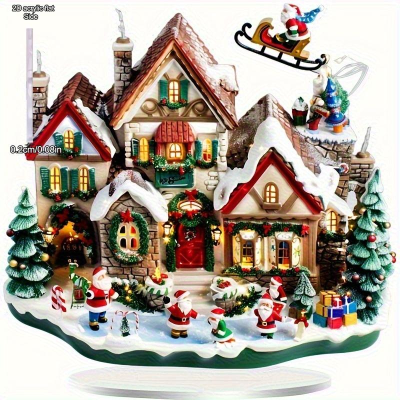 

2D Flat Acrylic Christmas House Desktop Decoration, Santa Claus, Sleigh, Suitable for wall decoration, porch, room, villa, accents Home, Hallway, or W 19.7*19.7CM
