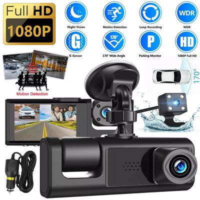 DVR para automóvil de 3 canales, HD, 1080P, 3 lentes, cámara para tablero de instrumentos, cámara de tres vías, grabadora de video, videocámara para tablero de instrumentos