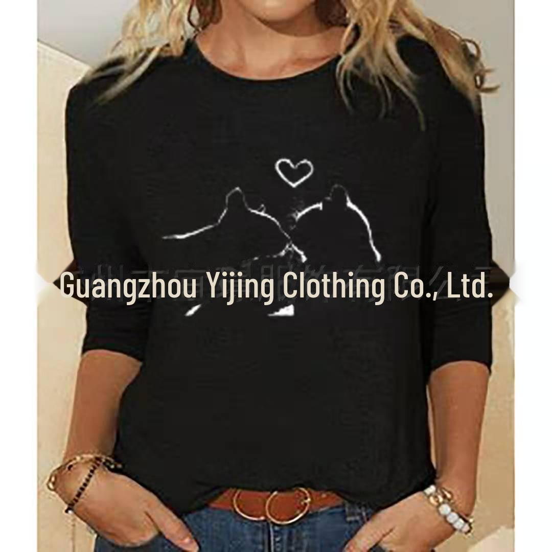 

2024 Женская повседневная трикотажная футболка с круглым вырезом и длинными рукавами с принтом животных XXL
