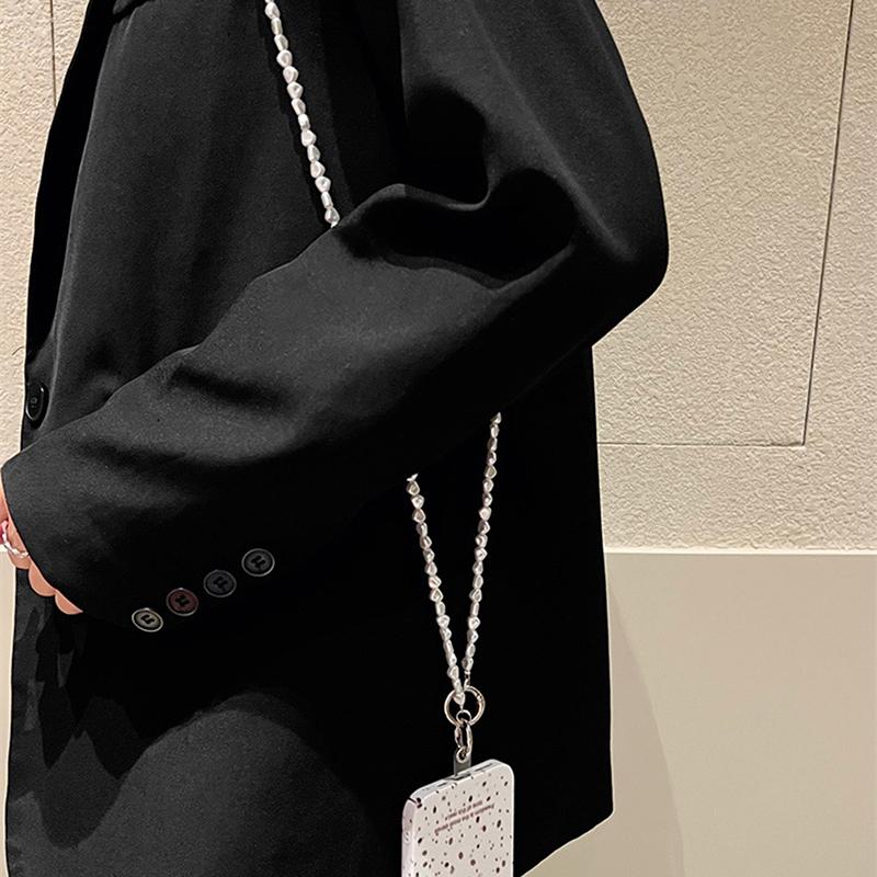 120Cm Mobile Phone Lanyard Women'S Crossbody Wrist Beaded Chain  Flat Pearl Chain Anti-Loss Sling Strapclip Phone Strap