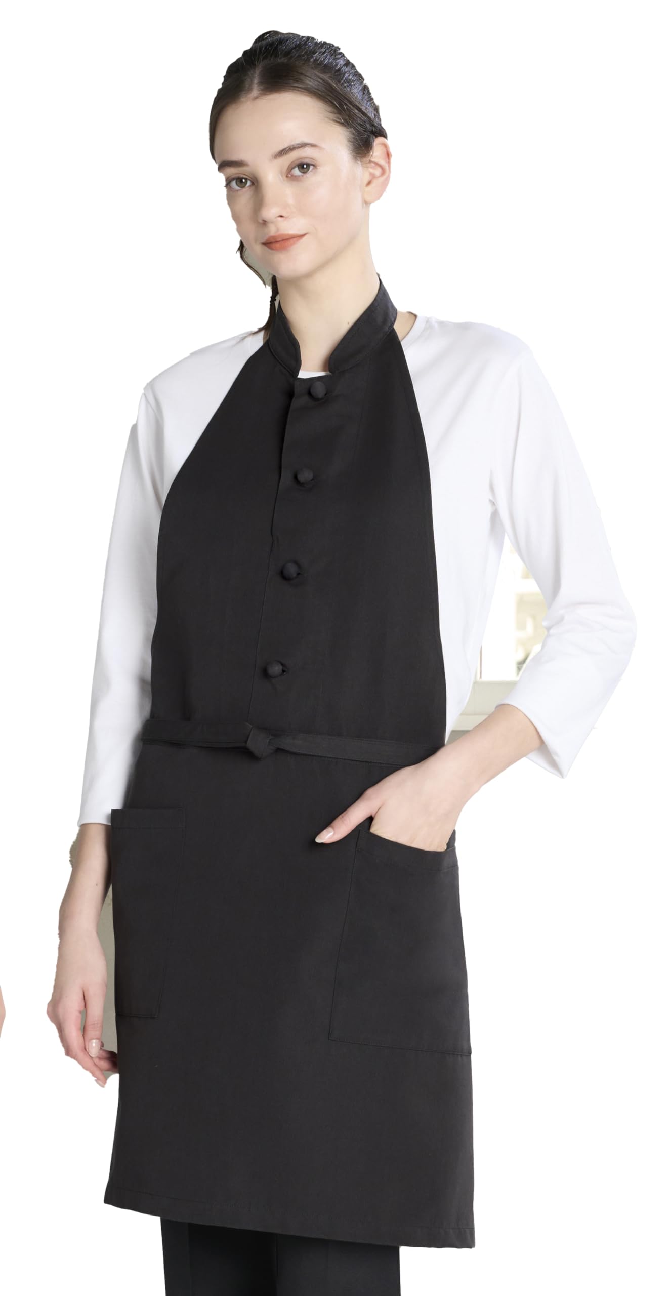 

Фартук Albe Фартук Легкий в носке Стильный Антибактериальный и Дезодорирующий Одна пуговица Ресторан Кафе Кондитерская Униформа AS9006 Черный F [Albe] Поварской