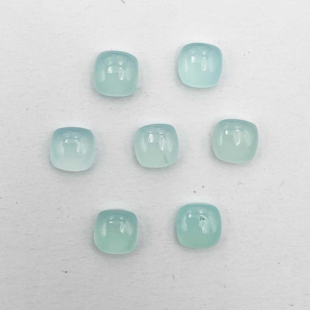 Natural Aqua Calcedony Square Cushion Cabochon Loose Gemstone Lot 24 Pcs 7 MM 40 CT For Jewelry Making