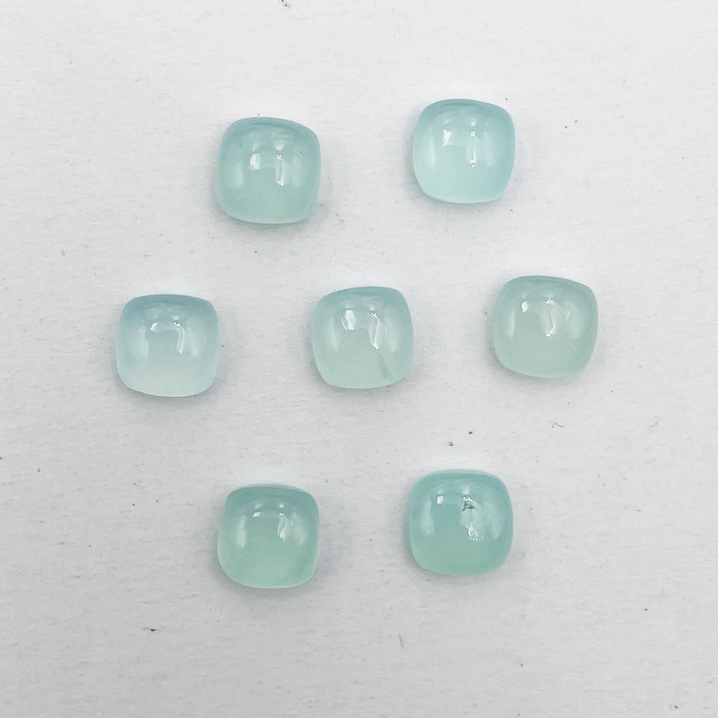 Natural Aqua Calcedony Square Cushion Cabochon Loose Gemstone Lot 24 Pcs 7 MM 40 CT For Jewelry Making S синий