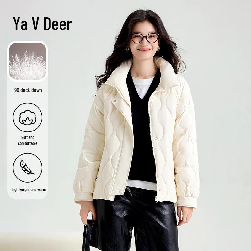Yalulu Women's Lightweight Wave Quilted Stand Collar Down Jacket