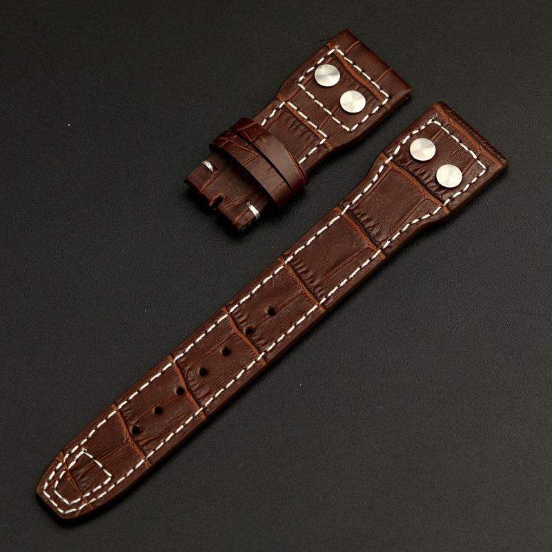 Bracelet de Montre Rivets Cuir Véritable Haute Qualité pour IWC Big Pilot Spitfire 22mm TOP GUN Marron Noir Bracelet de Montre en Cuir de Vache