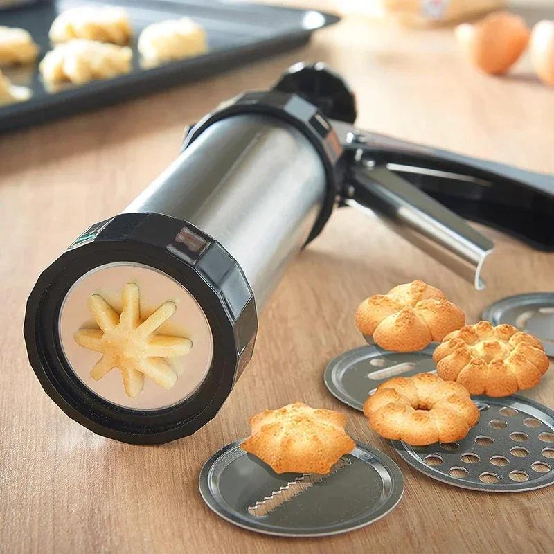 Cookie Press Gun Kit Stainless Steel Cake Cream Decorating Gun Set DIY Manual Churros Maker Machine Biscuit Pastry Piping Nozzle