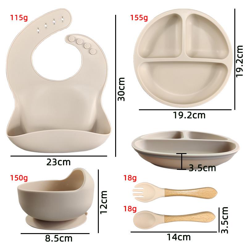 6PCS Baby Plates Children's Feeding Soft Silicone Bowl Plate Cup Bibs Spoon Fork Set Non-Slip Cartoon Dishes For Kids BPA Free