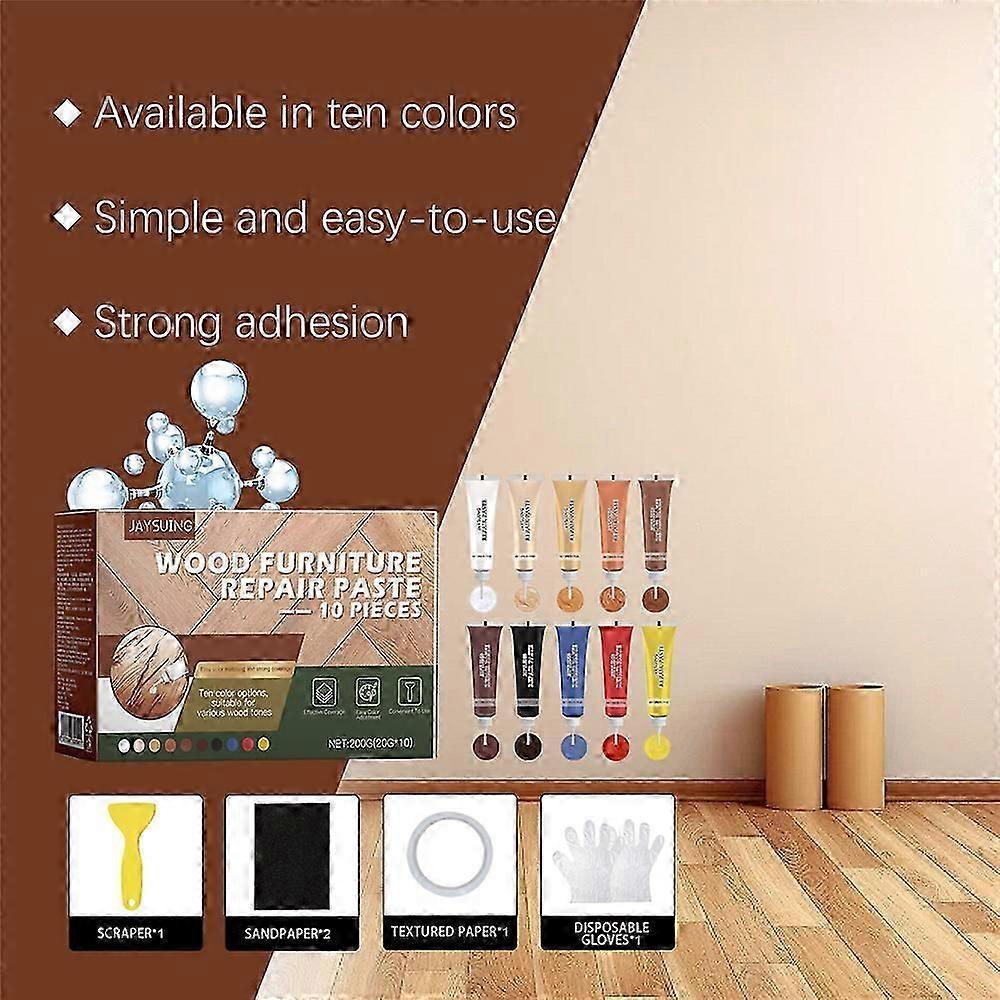 Wood Furniture Repair Kit, 10 Colors Filler Cream, Scratch & Stain Fix, Natural