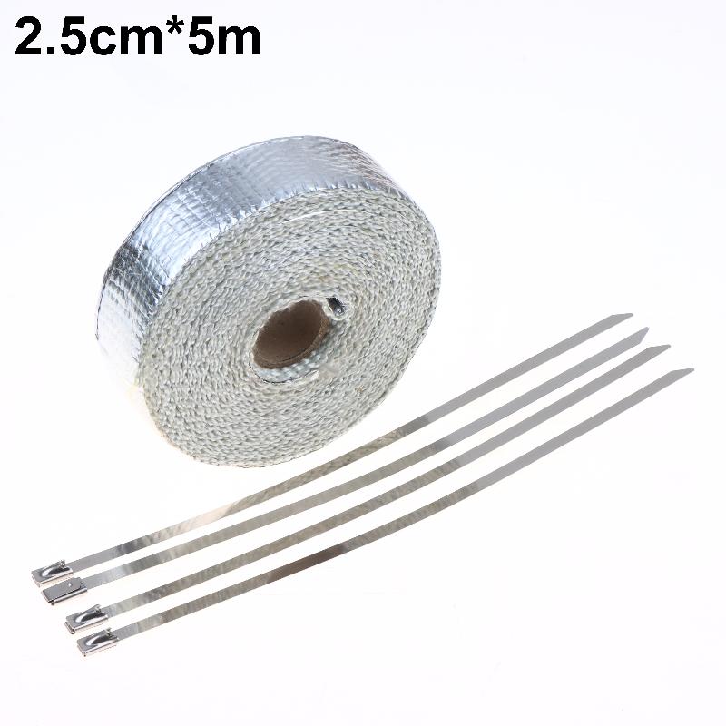 Nastro Termico per Silenziatore di Motocicletta Fascia di Scarico Heat Wrap Scudo Termico Isolamento Con Fascette in Acciaio Inossidabile 5M Foglio di Alluminio
