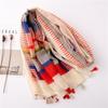 Women's Retro Striped Geometric Shawl: Summer Travel Beach Towel, Cotton-Linen Scarf, Lightweight Long Silk Scarf