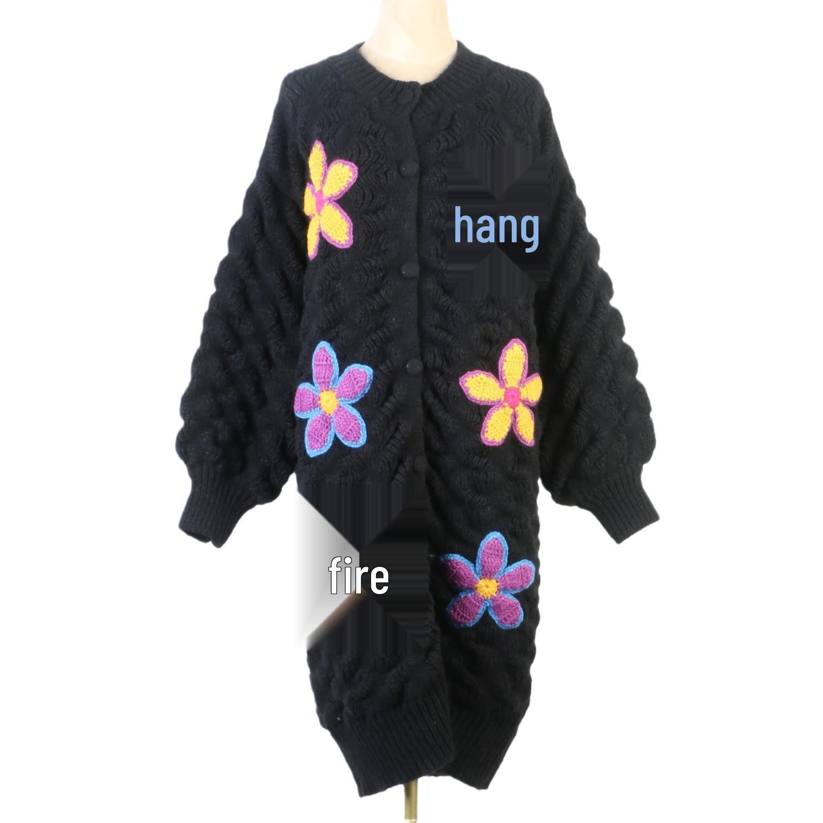 

Женский кардиган с цветочной вышивкой на осень и зиму Large