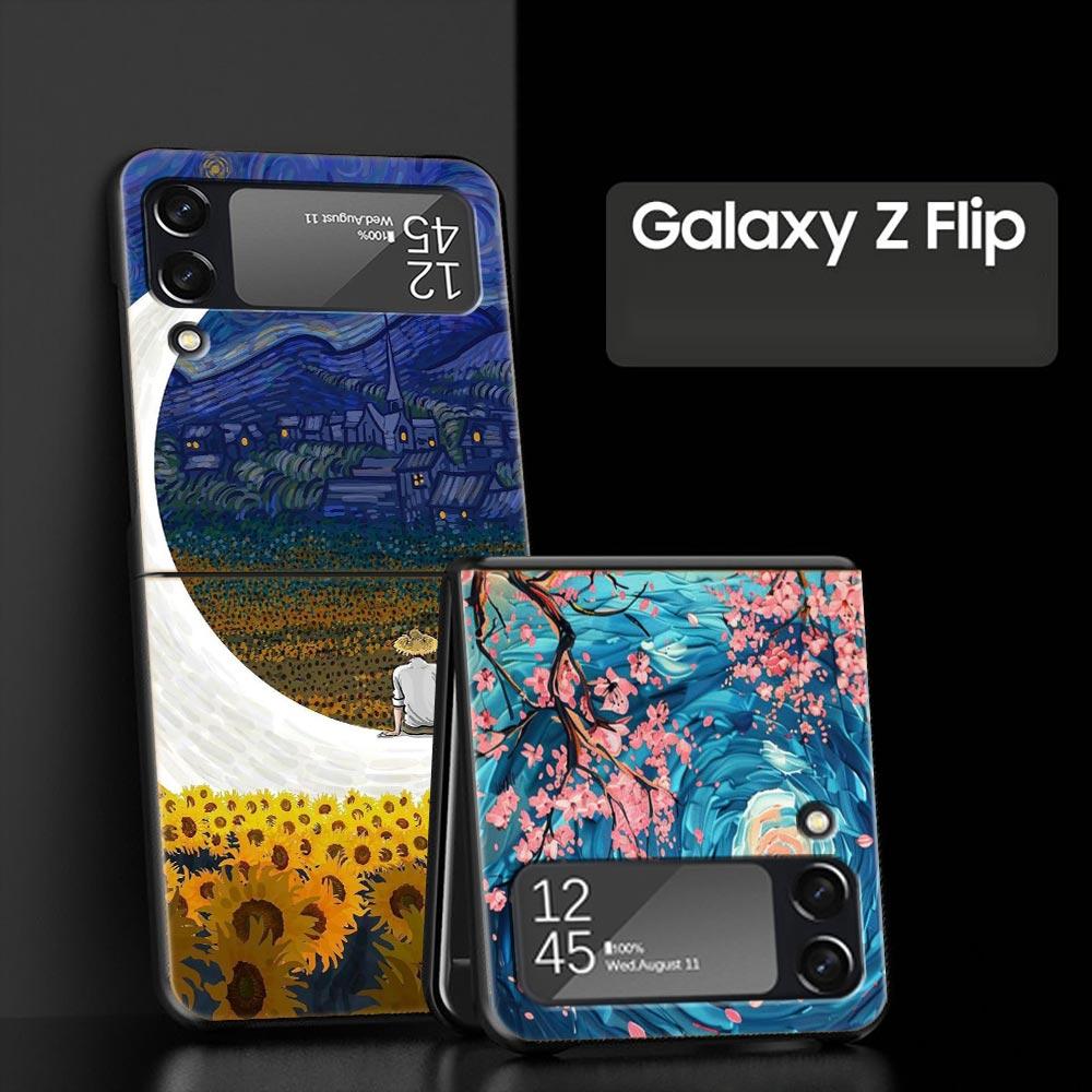 Case for Samsung Galaxy Z Flip 3 4 5 6 Folding Van Gogh Sunflowers The Starry Night For Samsung Z Flip4 Flip5 PC Hard Cover