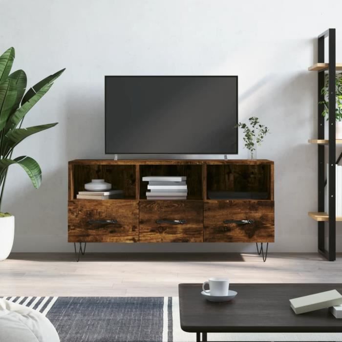 VidaXL Meuble TV chêne fumé 102x36x50 cm bois d'ingénierie 829033