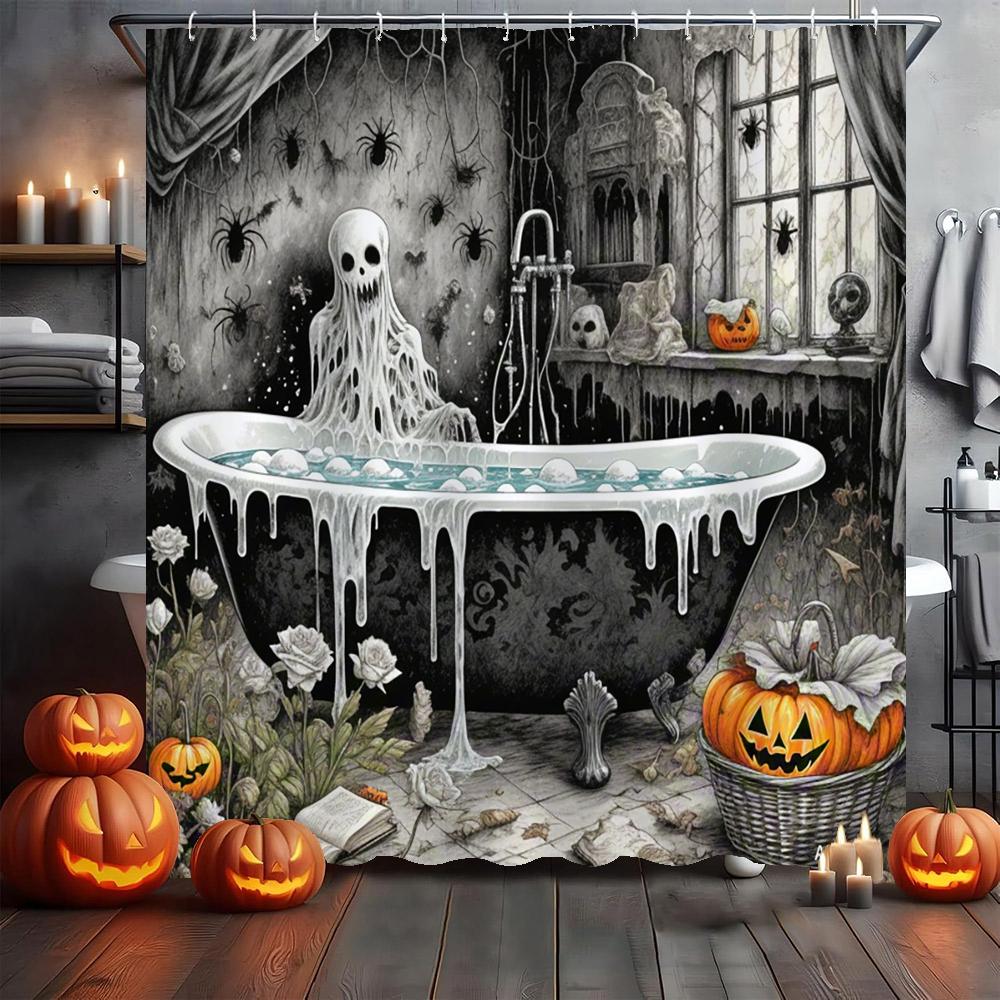 Amusing and Creative Skeleton Skull Shower Curtain Waterproof Bathroom Curtain Funny Scary Halloween Home Decorative Curtain