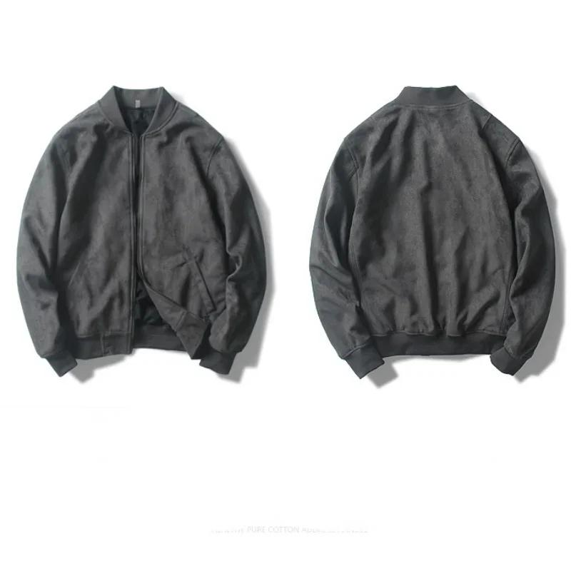 Suede Stand Collar Men's Jacket Baseball Uniform Flight Suit Young and Middle-Aged Jacket Short Top
