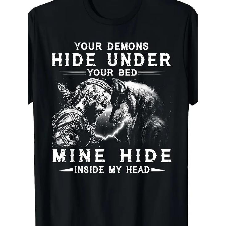 Men S Viking Warrior & Norse Mythology Graphic T-Shirt - Breathable Moisture-Wicking Fabric, Loose Fit Casual Round Neck Short Sleeve, All-Season S чёрный