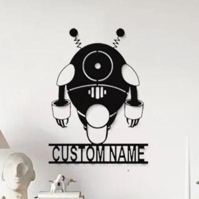 Custom Robot Metal Wall Art Personalized Name Sculpture for Home Kid Room Decor