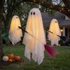 Lighted Halloween Yard Ornaments 3 Pcs Ghost Decorations, Spooky Hanging with Broom, Classroom Props Large Flying White for Tree Porch Patio Decor Fun