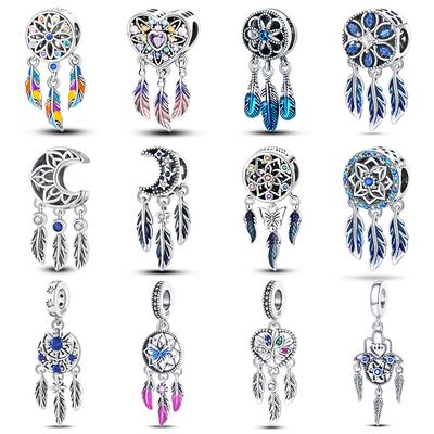 925 Silver Colorful Zircon Dreamcatcher Charms Beads 