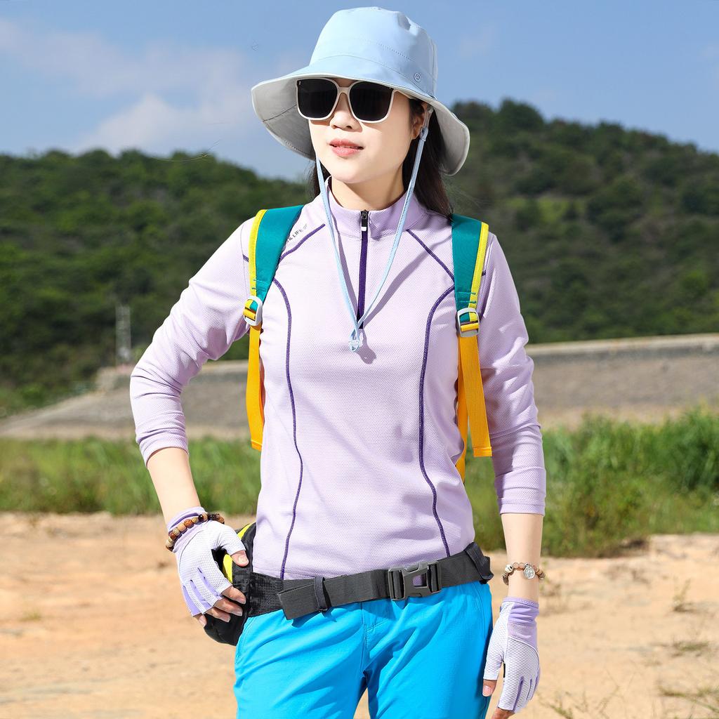 Vêtements d'extérieur à séchage rapide pour femmes, randonnée et escalade, printemps et automne, nouveau T-shirt respirant à manches longues élastique pour sports de course, col montant